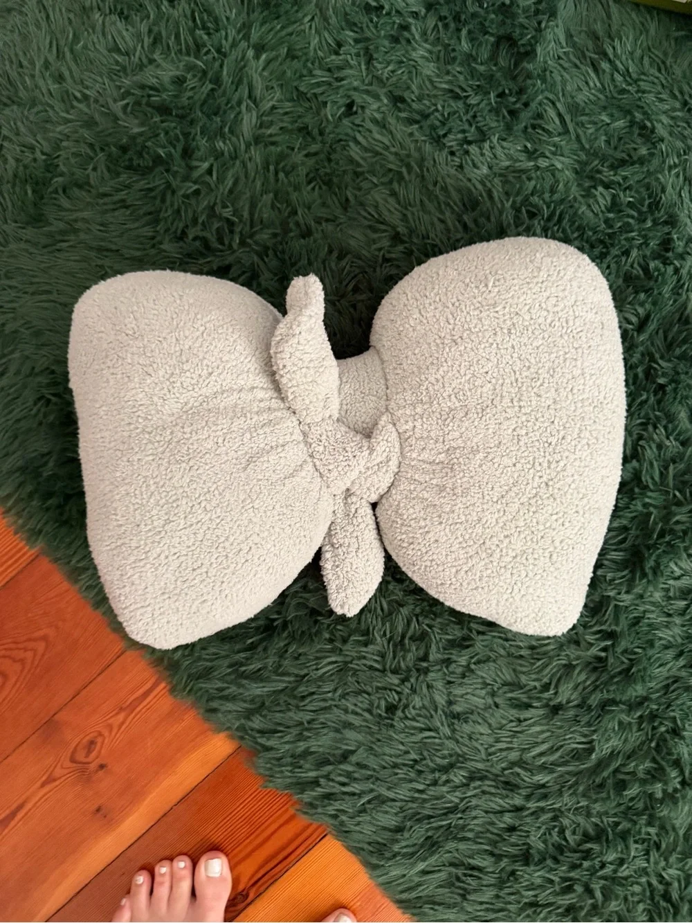 3/$25 ✨ Sage Green Sherpa Bow Throw Pillow Plush Decorative Accent